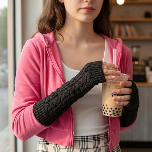 3 Pairs Arm Warmers for Women Men, Long Fingerless Gloves with Thumb Hole, Winter Cable Knit Y2K Arm Sleeves, Soft Stretchy Wrist Warmers, Thermal Arms Covers (Black, White, Grey) in Kuwait