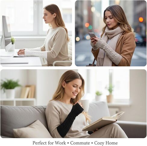 3 Pairs Arm Warmers for Women Men, Long Fingerless Gloves with Thumb Hole, Winter Cable Knit Y2K Arm Sleeves, Soft Stretchy Wrist Warmers, Thermal Arms Covers (Black, White, Grey) in Kuwait
