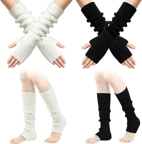 Y2K Knit Leg Warmers and Arm Warmers Set for Women Goth Fingerless Gloves & Slouchy Socks Accessories, Kawaii Emo Grunge Winter Outfit for Party Cosplay Daily Wear in Kuwait