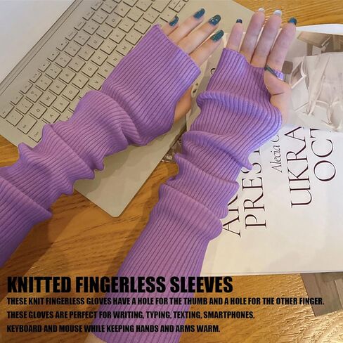 Arm Warmers,Knit Women's Long Fingerless Gloves Mitten with Thumb Hole,Warm Gloves Arm Sleeves for Women in Saudi Arabia
