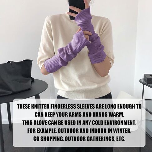 Arm Warmers,Knit Women's Long Fingerless Gloves Mitten with Thumb Hole,Warm Gloves Arm Sleeves for Women in Saudi Arabia