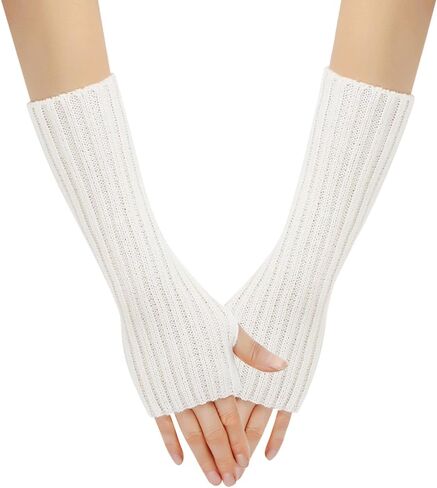 Knitted Arm Warmers Covers Long Fingerless Gloves Mittens Winter Arm Sleeves Knit Wrist Warmers with Thumb Hole Coffee in Kuwait