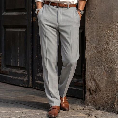 Men's Casual Business Dressy Pant High Waist Slim Straight Leg Trousers with Pockets Vintage Pleated Pant in Saudi Arabia