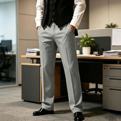 Men's Casual Business Dressy Pant High Waist Slim Straight Leg Trousers with Pockets Vintage Pleated Pant in Saudi Arabia