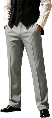 Men's Casual Business Dressy Pant High Waist Slim Straight Leg Trousers with Pockets Vintage Pleated Pant in Saudi Arabia