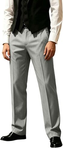 Men's Casual Business Dressy Pant High Waist Slim Straight Leg Trousers with Pockets Vintage Pleated Pant in Saudi Arabia