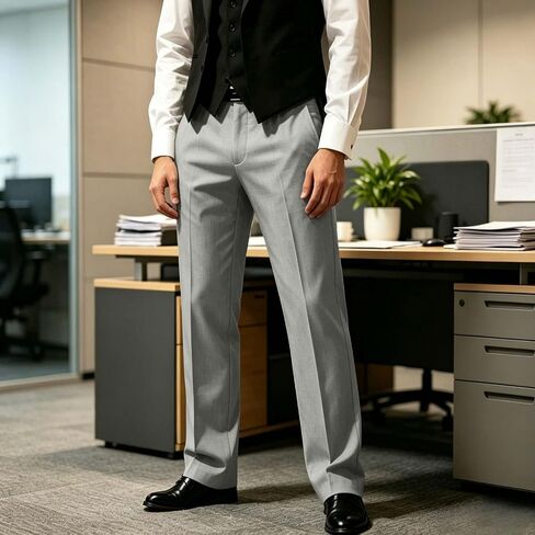 Men's Casual Business Dressy Pant High Waist Slim Straight Leg Trousers with Pockets Vintage Pleated Pant in Saudi Arabia