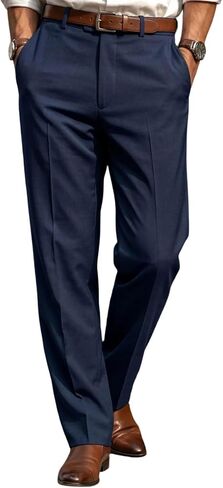Men's Casual Business Dressy Pant High Waist Slim Straight Leg Trousers with Pockets Vintage Pleated Pant in Saudi Arabia