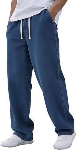 Ctreela Men's Regular Fit Wide Leg Trousers Drawstring Elastic Waist Denim Pants Y2K Straight Leg Pant for Streetwear in Saudi Arabia
