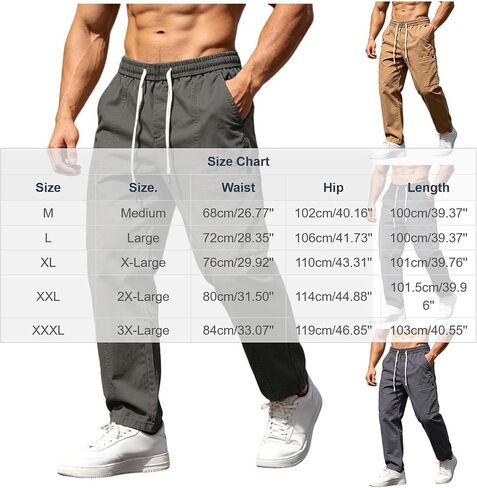Men Elastic Waist Cargo Trousers Pants with Pocket Breathable Straight Drawstring Pant Casual Fishing Clothes in Kuwait
