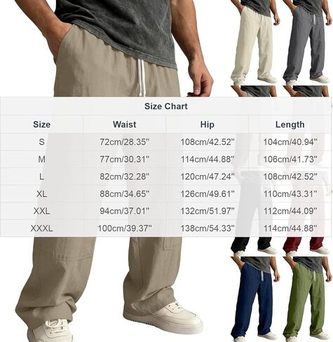 Ctreela Men's Breathable Pants Casual Lightweight Solid Slacks Elastic Drawstring Waist Trousers for Vacation Beach in Kuwait