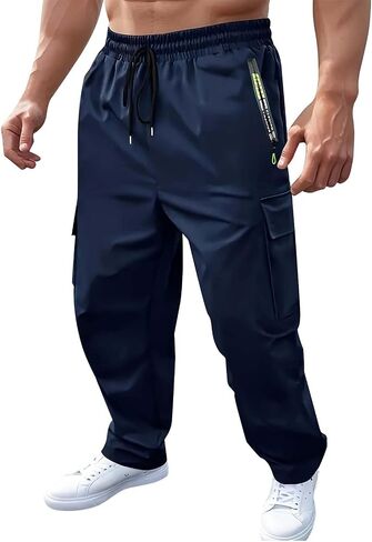 Ctreela Men's Cargo Pants Quick Dry Straight Leg Travel Hiking Sweatpants Elastic Waist Drawstring Joggers Trousers in Saudi Arabia