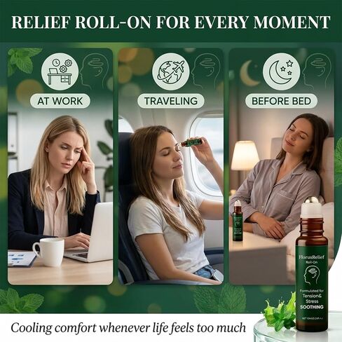 Florus Relief Roll on, Migraine Roll on with Magnesium Glycinate, Lavender, Peppermint, Chamomile for Headache Support (1) in Saudi Arabia