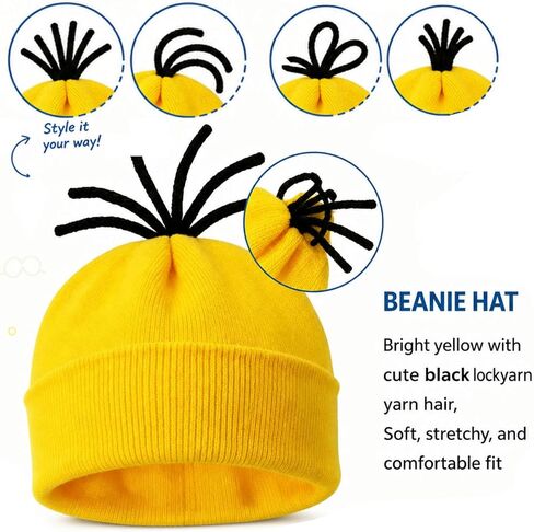 Women Halloween Costume Yellow Adult Accessories Full Set Goggles Yellow Beanie Suspenders Gloves in Saudi Arabia