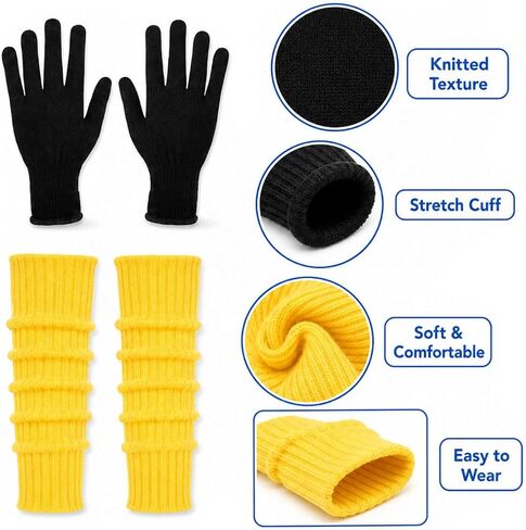 Women Halloween Costume Yellow Adult Accessories Full Set Goggles Yellow Beanie Suspenders Gloves in Saudi Arabia