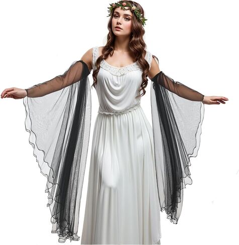 Victorian Long Tulle Gloves, Detachable Sleeves Gothic Wedding Dress Accessories Arm Covers for Halloween Costume in Kuwait