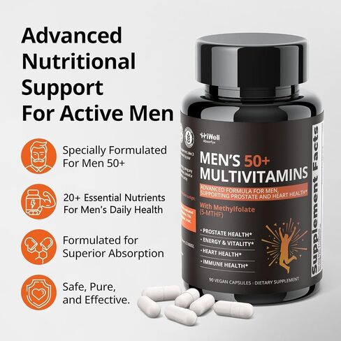 Multivitamin for Men Over 50 with CoQ10, Methylfolate, Saw Palmetto, Minerals, K2 MK-7 - Energy, Prostate Health & Immune Support* - Third-Party Tested, Vegan Capsules, 90 Count in Saudi Arabia