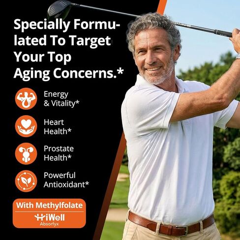Multivitamin for Men Over 50 with CoQ10, Methylfolate, Saw Palmetto, Minerals, K2 MK-7 - Energy, Prostate Health & Immune Support* - Third-Party Tested, Vegan Capsules, 90 Count in Saudi Arabia