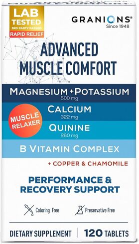 Granions Advanced Natural Muscle Relaxer Pills - 1,346mg Quinine, Magnesium, Potassium, B Vitamins, Chamomile, CoQ10 - Muscle Comfort Support, Immediate Relaxation and Comfort - 120 Tablet, 30 Serving in Saudi Arabia