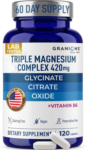 Granions Advanced Natural Muscle Relaxer Pills - 1,346mg Quinine, Magnesium, Potassium, B Vitamins, Chamomile, CoQ10 - Muscle Comfort Support, Immediate Relaxation and Comfort - 120 Tablet, 30 Serving in Saudi Arabia
