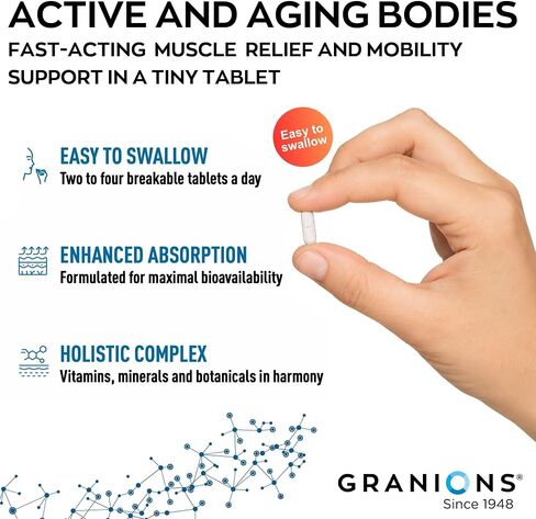 Granions Advanced Natural Muscle Relaxer Pills - 1,346mg Quinine, Magnesium, Potassium, B Vitamins, Chamomile, CoQ10 - Muscle Comfort Support, Immediate Relaxation and Comfort - 120 Tablet, 30 Serving in Saudi Arabia