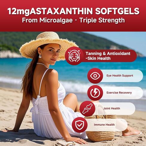 Astaxanthin 12mg, 120 Softgels, Premium Astaxanthin Antioxidant Supplement Supports Eye, Skin Health, Immune, Internal Circulation in Saudi Arabia