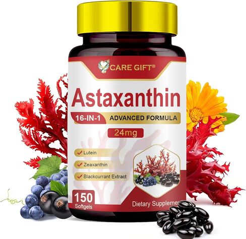 Astaxanthin Supplements 24mg 150 Softgels | 16 in 1 Formula Premium Astaxanthin Antioxidant Supplement Supports Eye Skin Joint Brain Heart Immune System Health, Fresh Microalgae Source 75 Days Supply in Saudi Arabia