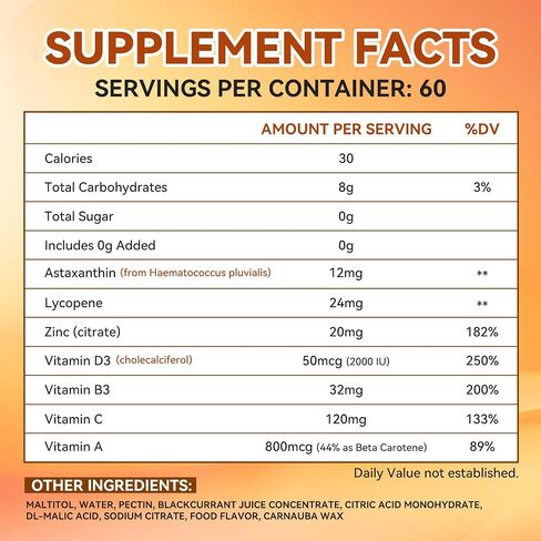 Savanna Sunny Skin Tanning Gummies, with Astaxanthin, Vitamin C & E, Beta-Carotene, Hydration for Natural Looking Glow, Bronzing, Vegan & Sugar Free - 60 Count (1) in Kuwait