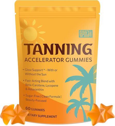 Sapotax Tanning Gummies with Astaxanthin, Sunless Tanning Supplement with Beta Carotene, Collagen, Lycopene & Vitamins, Tropical Flavor - 60 Gummies in Saudi Arabia