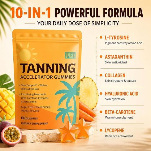 Sapotax Tanning Gummies with Astaxanthin, Sunless Tanning Supplement with Beta Carotene, Collagen, Lycopene & Vitamins, Tropical Flavor - 60 Gummies in Saudi Arabia