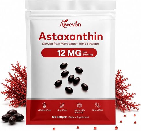 Astaxanthin Supplement 12mg Softgels, 120 Count Natural Microalgae Astaxanthin with MCT Oil, Easy to Swallow, No Strong Taste, Antioxidant Support for Skin Eye Heart Joint Health, Non-GMO Gluten Free in Saudi Arabia