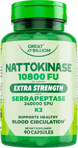 Nattokinase 10800 FU with Vitamin K2 MK-7 & Serrapeptase 240,000 SPU Supplement – Natto Enzyme, Heart Health Supplements for Blood Flow & Circulation Support, 90 Capsules in Saudi Arabia