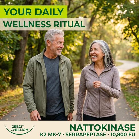 Nattokinase 10800 FU with Vitamin K2 MK-7 & Serrapeptase 240,000 SPU Supplement – Natto Enzyme, Heart Health Supplements for Blood Flow & Circulation Support, 90 Capsules in Saudi Arabia