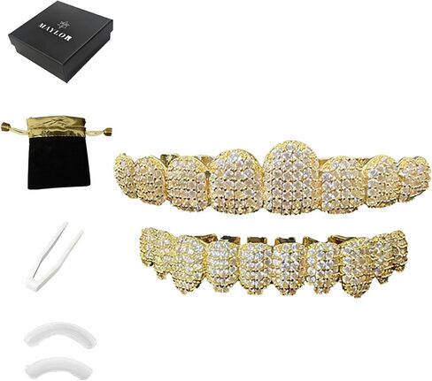 Custom Diamond Grillz for Men - Iced Out Detachable Gold & Silver Teeth Covers - Bling Hip Hop Mouth Jewelry in Kuwait