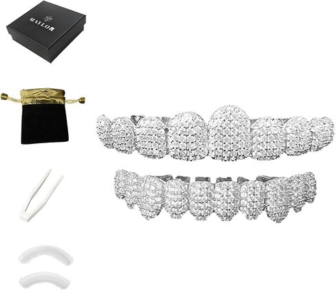 Custom Diamond Grillz for Men - Iced Out Detachable Gold & Silver Teeth Covers - Bling Hip Hop Mouth Jewelry in Kuwait