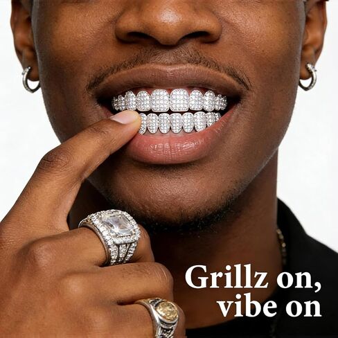 Custom Diamond Grillz for Men - Iced Out Detachable Gold & Silver Teeth Covers - Bling Hip Hop Mouth Jewelry in Kuwait