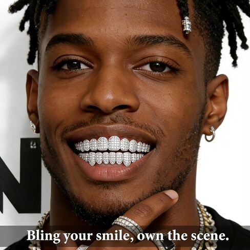 Custom Diamond Grillz for Men - Iced Out Detachable Gold & Silver Teeth Covers - Bling Hip Hop Mouth Jewelry in Kuwait
