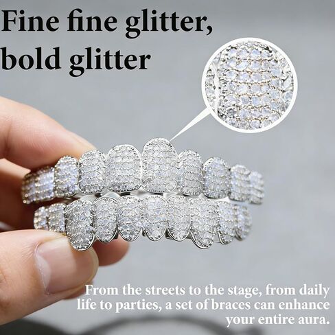 Custom Diamond Grillz for Men - Iced Out Detachable Gold & Silver Teeth Covers - Bling Hip Hop Mouth Jewelry in Kuwait