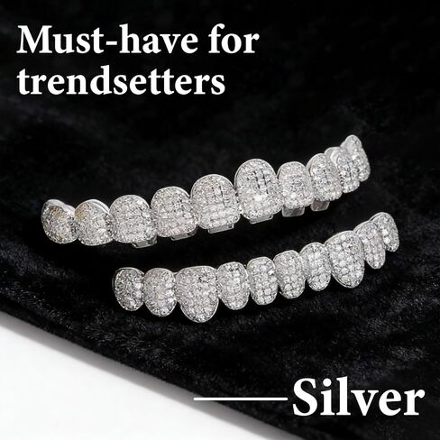 Custom Diamond Grillz for Men - Iced Out Detachable Gold & Silver Teeth Covers - Bling Hip Hop Mouth Jewelry in Kuwait