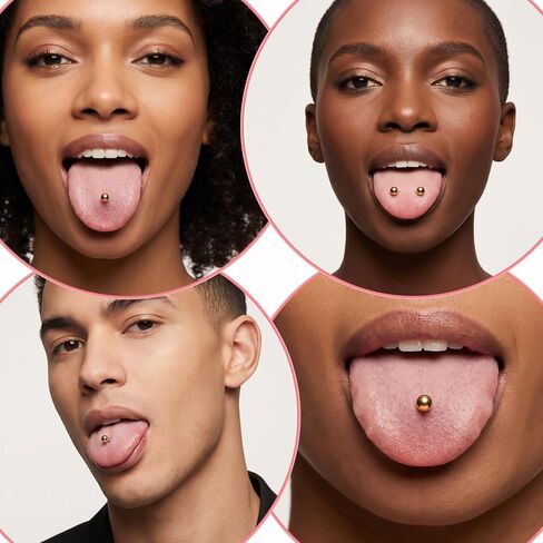 Gold Tongue Ring, 8 Pcs 14G Stainless Steel Nipple Barbells Straight Short Long Tongue Rings Gold Nipple Piercing Jewelry for Women Men, 12/14/16/18mm in Kuwait