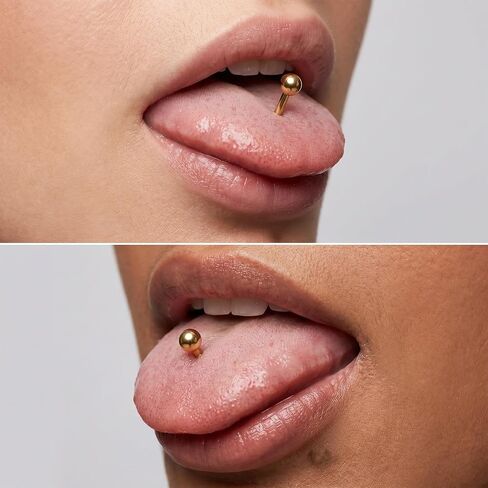 Gold Tongue Ring, 8 Pcs 14G Stainless Steel Nipple Barbells Straight Short Long Tongue Rings Gold Nipple Piercing Jewelry for Women Men, 12/14/16/18mm in Kuwait