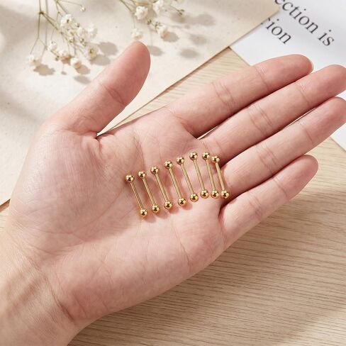 Gold Tongue Ring, 8 Pcs 14G Stainless Steel Nipple Barbells Straight Short Long Tongue Rings Gold Nipple Piercing Jewelry for Women Men, 12/14/16/18mm in Kuwait