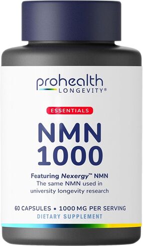 ProHealth Longevity Essentials NMN 1000 (1000 مجم لكل وجبة، 60 كبسولة) - يضم مكمل Nexergy NMN 1000 مجم، سلائف NAD+، مكمل غذائي، الصحة الخلوية، دعم التمثيل الغذائي in Kuwait