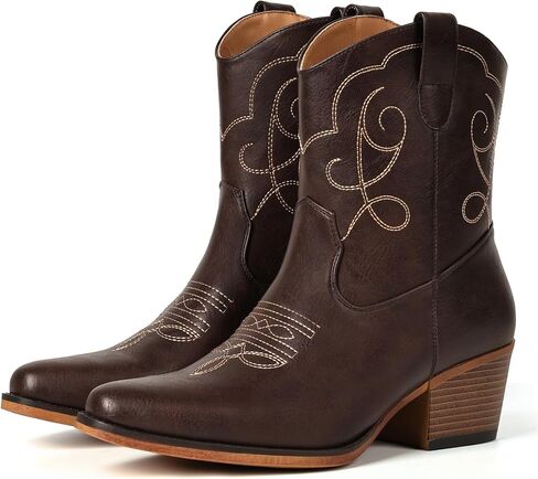IXU Cowboy Boots for Women Ankle Cowgirl Pointed Toe Western Booties Mid Calf Country boots in Saudi Arabia