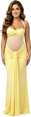 Women's Maternity Mermaid Dress, Sheer Cutout Spaghetti Strap Ruched Bodycon Gown for Baby Shower Wedding Photography in Saudi Arabia