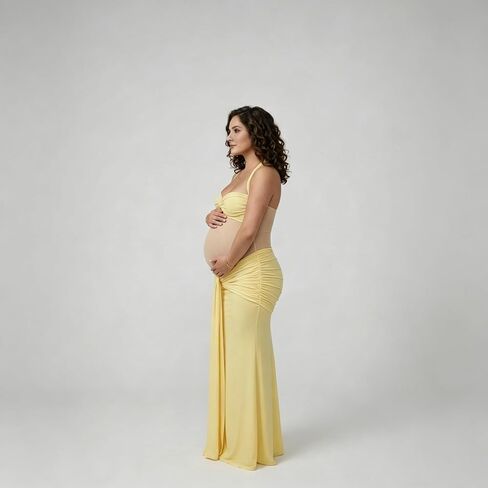 Women's Maternity Mermaid Dress, Sheer Cutout Spaghetti Strap Ruched Bodycon Gown for Baby Shower Wedding Photography in Saudi Arabia