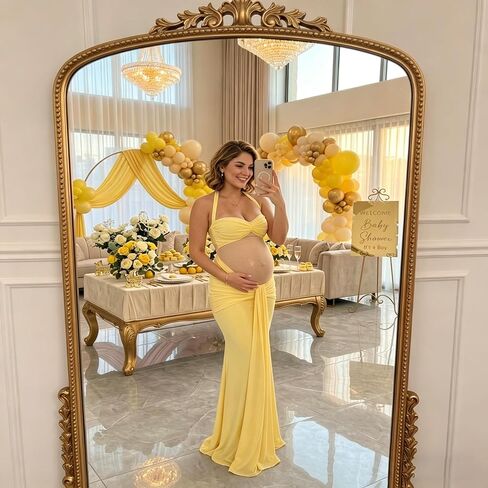 Women's Maternity Mermaid Dress, Sheer Cutout Spaghetti Strap Ruched Bodycon Gown for Baby Shower Wedding Photography in Saudi Arabia