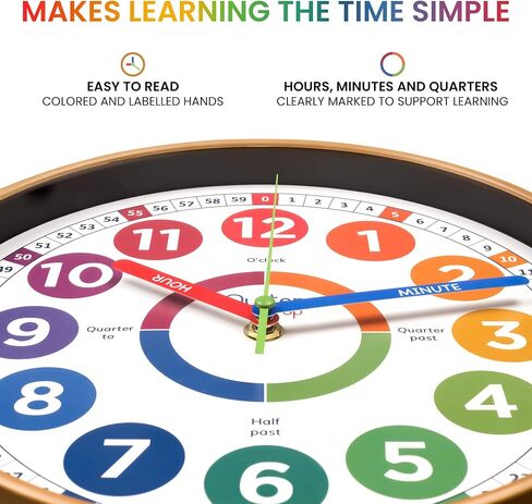 Oyster&Pop Kids Clock – Silent 10" Analog Learning Wall Clocks - Award-Winning Telling Time Teaching Clock for Kids - Bedrooms Homeschool & Classrooms - Includes eBook in Saudi Arabia
