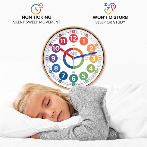 Oyster&Pop Kids Clock – Silent 10" Analog Learning Wall Clocks - Award-Winning Telling Time Teaching Clock for Kids - Bedrooms Homeschool & Classrooms - Includes eBook in Saudi Arabia