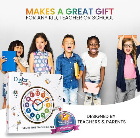 Oyster&Pop Kids Clock – Silent 10" Analog Learning Wall Clocks - Award-Winning Telling Time Teaching Clock for Kids - Bedrooms Homeschool & Classrooms - Includes eBook in Saudi Arabia